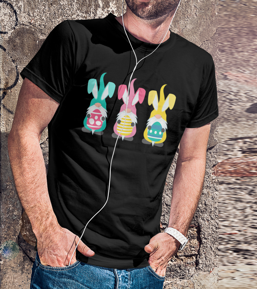 Three Gnomes With Bunny Ears And Easter Eggs T-Shirt