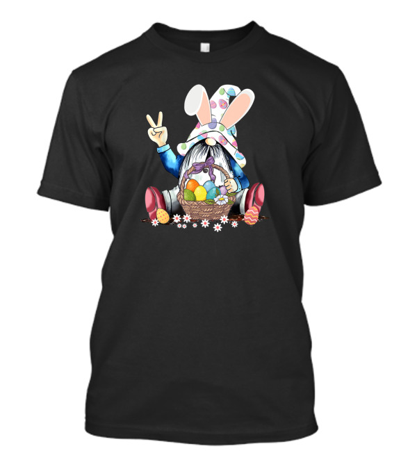 Gnome Easter Hippie Peace Sign Egg Basket Rabbit Hat T-Shirt