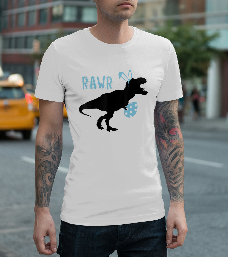RAWR Dinosaur Rex Bunny Ears With Easter Egg T-Shirt