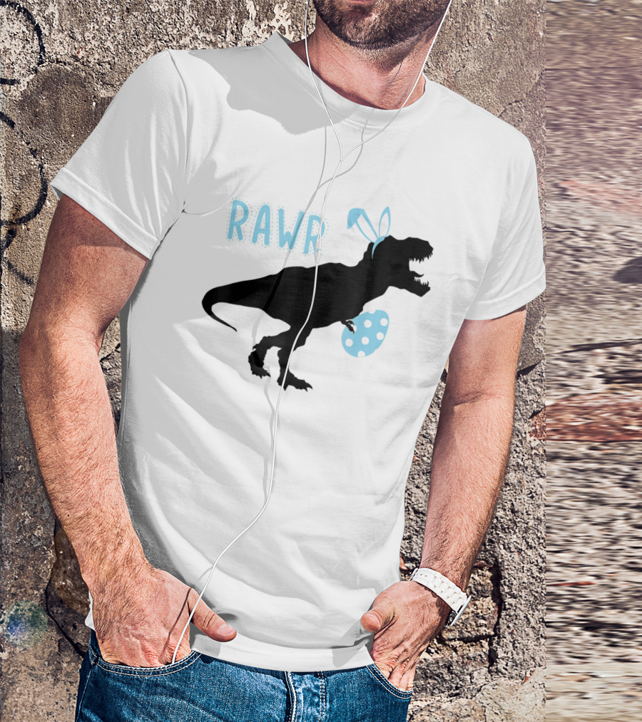 RAWR Dinosaur Rex Bunny Ears With Easter Egg T-Shirt