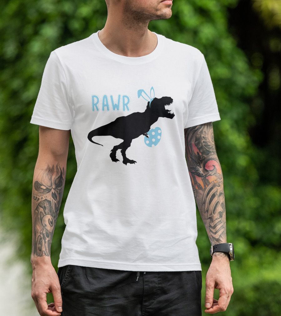 RAWR Dinosaur Rex Bunny Ears With Easter Egg T-Shirt