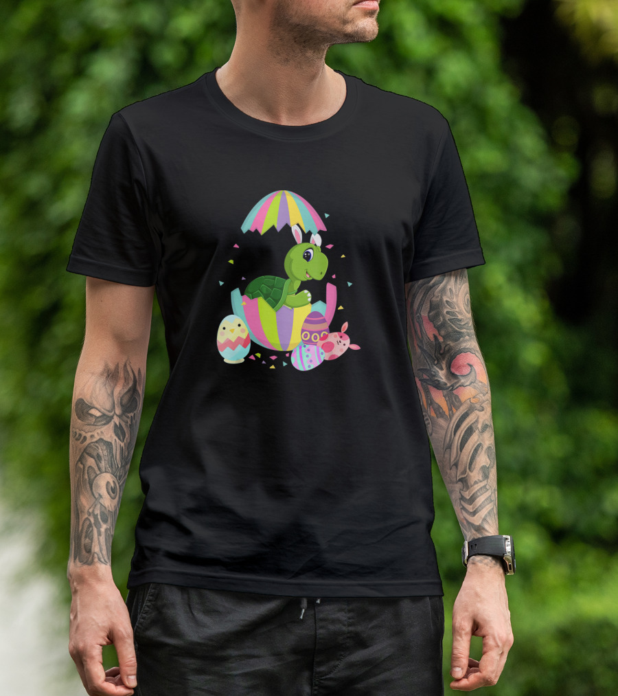 Turtle In Easter Egg With Bunny Ears And Colorful Easter Eggs T-Shirt