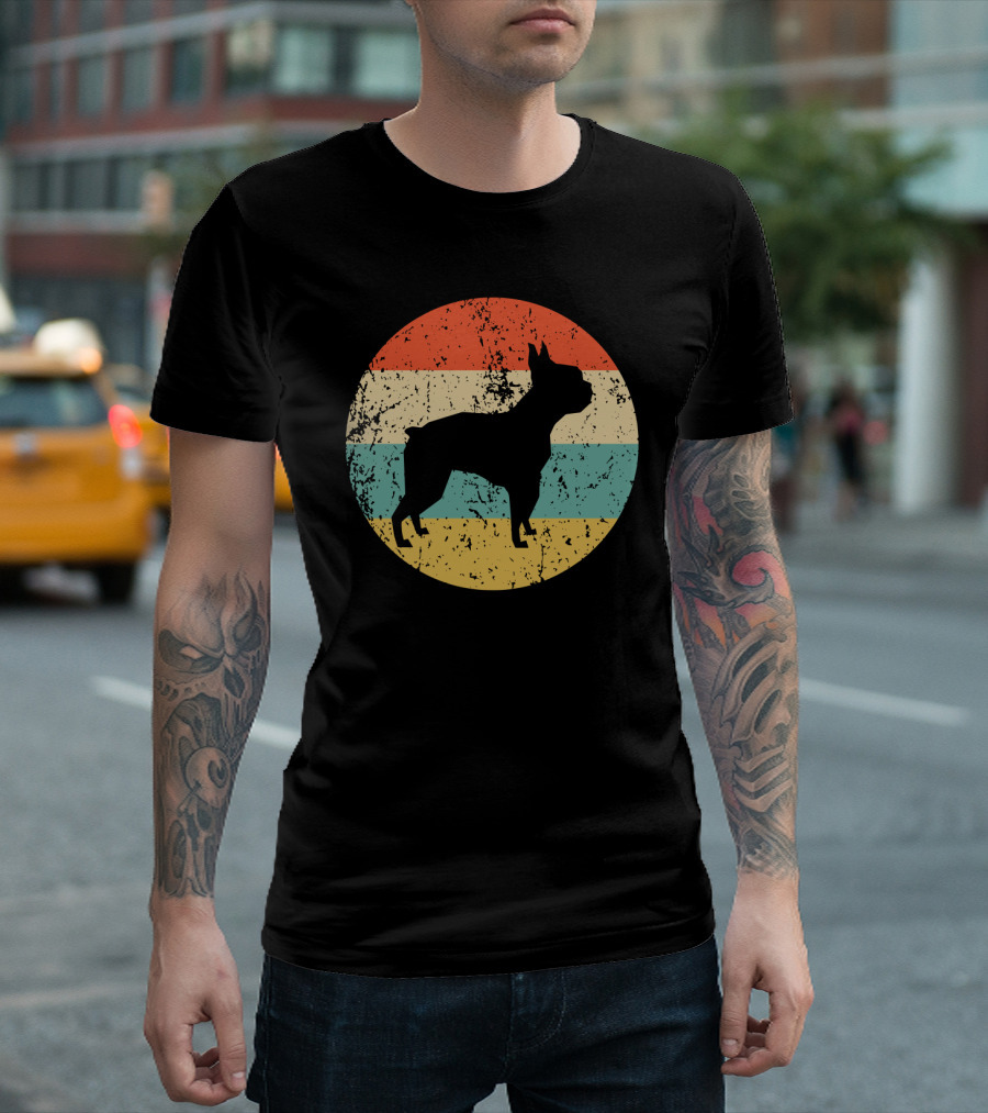 Boston Terrier Retro Vintage Dog Silhouette Sunset T-Shirt