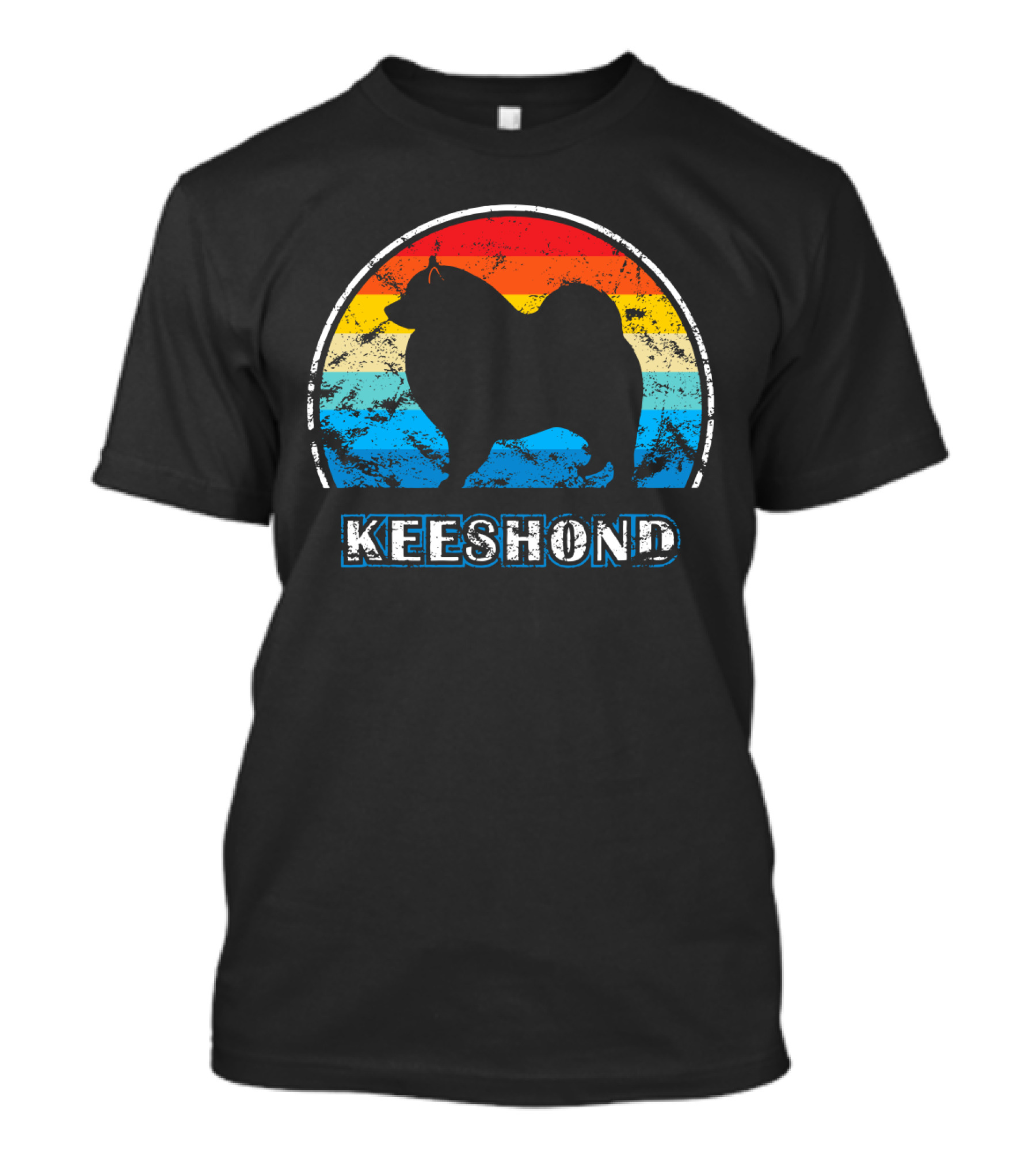 Keeshond Retro Silhouette Rainbow Stripes T-Shirt