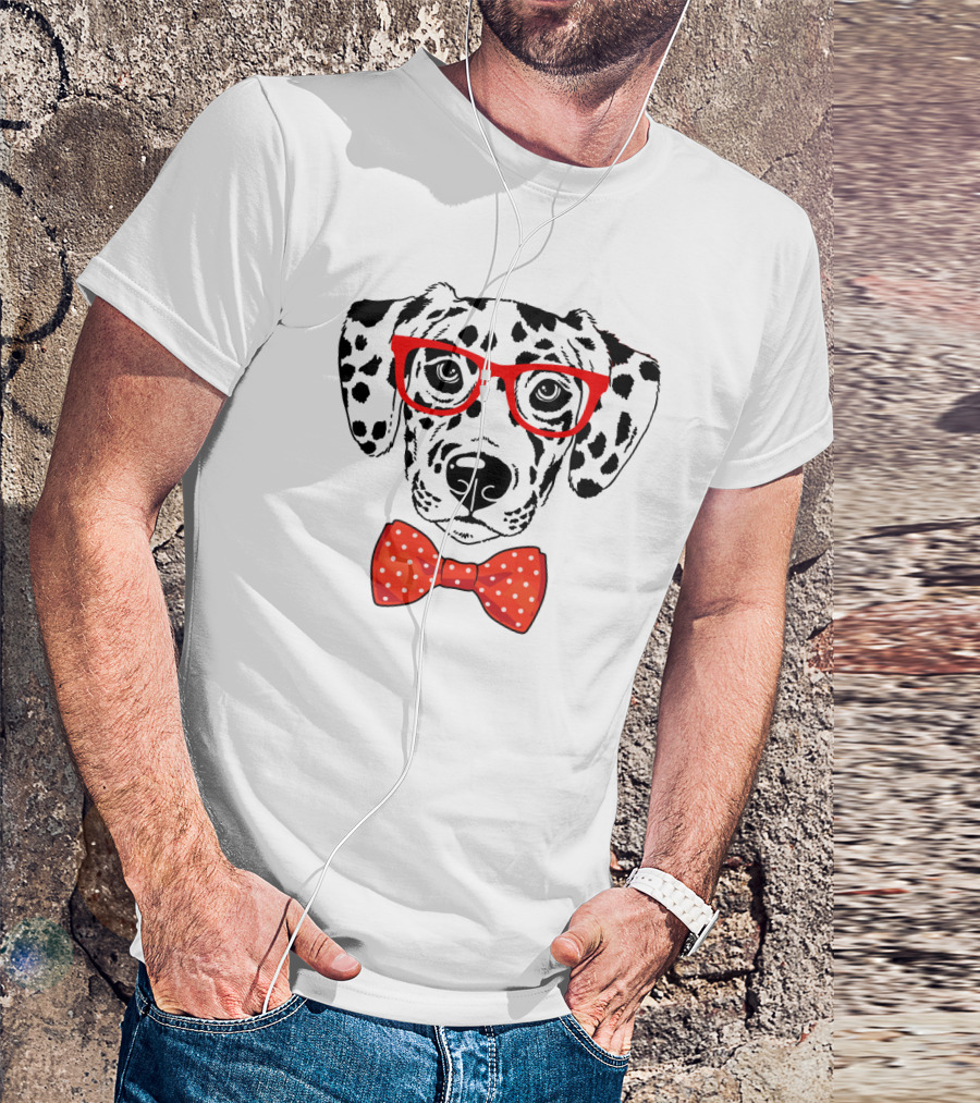 Hipster Dalmatian Dog With Red Glasses And Bow Tie T-Shirt