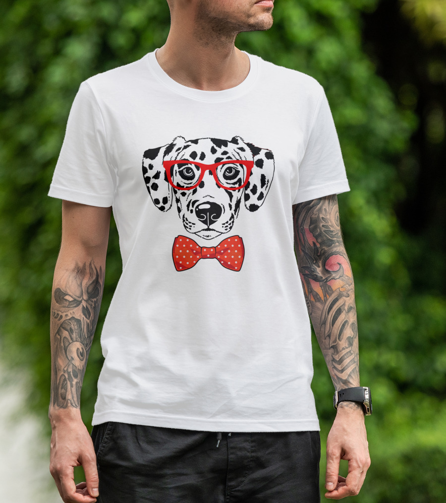 Hipster Dalmatian Dog With Red Glasses And Bow Tie T-Shirt