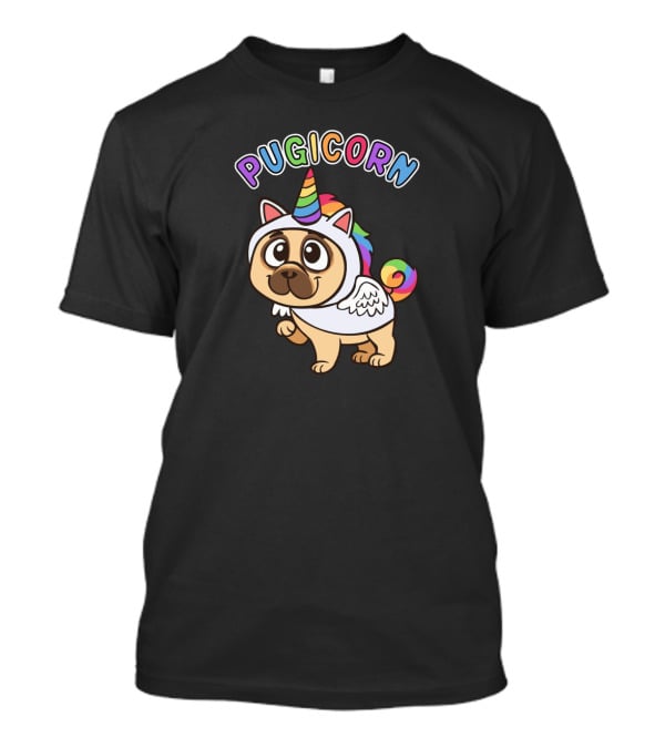 Pugicorn Majestic Unicorn Rainbow Pug Dog T-Shirt