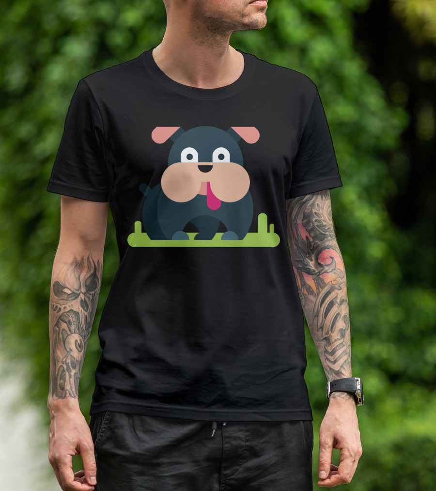Playful Cartoon Pug Sitting On Grass With Funny Expression T-Shirt