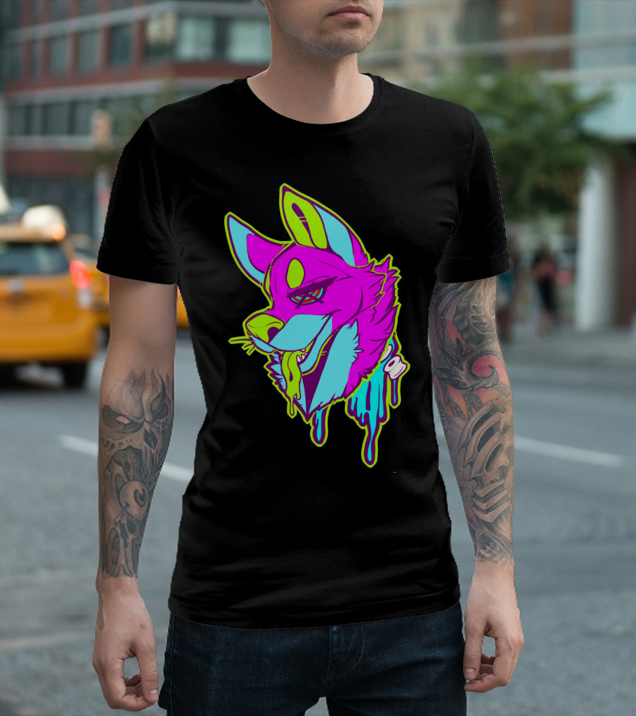 Neon Furry Dog Dripping Graffiti T-Shirt
