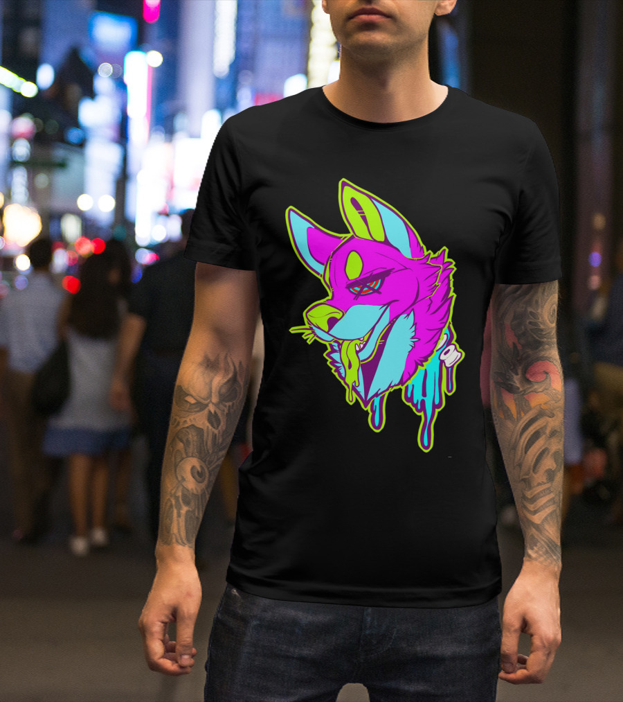 Neon Furry Dog Dripping Graffiti T-Shirt