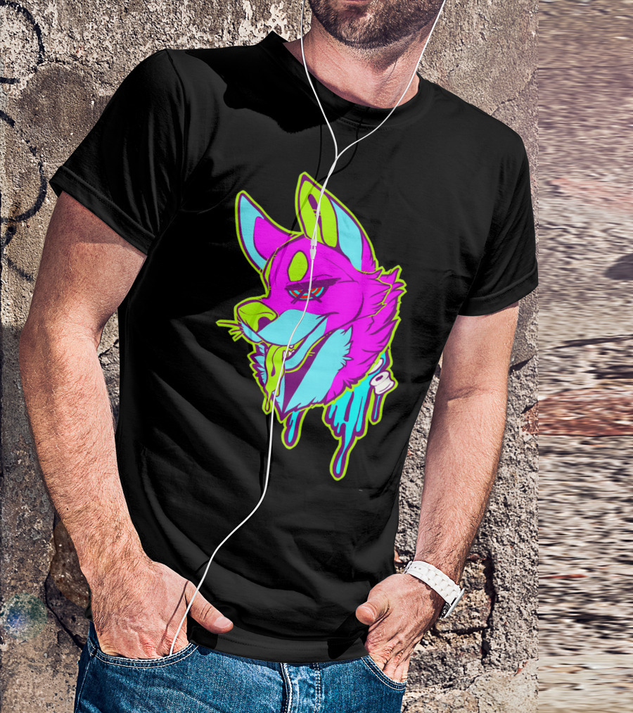 Neon Furry Dog Dripping Graffiti T-Shirt
