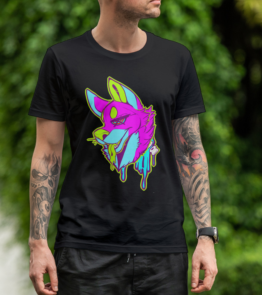 Neon Furry Dog Dripping Graffiti T-Shirt