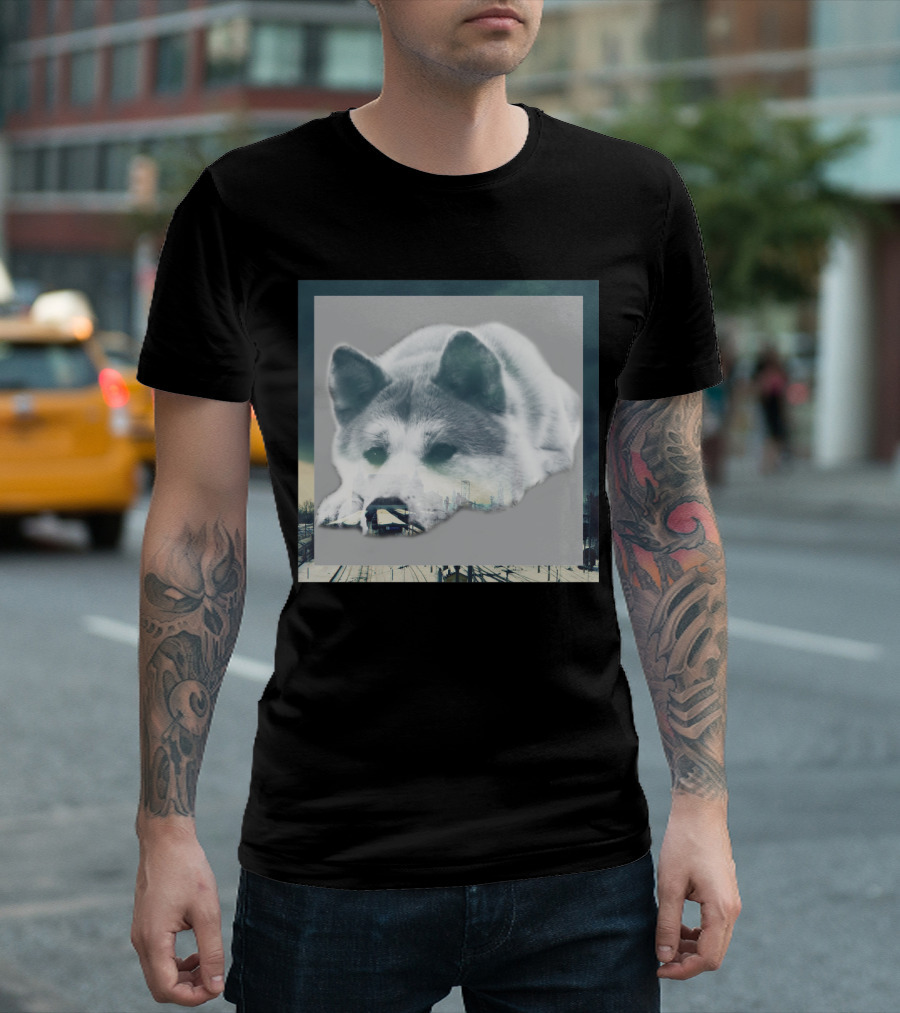 Solitary Dog With Train Tracks And Abstract Landscape T-Shirt