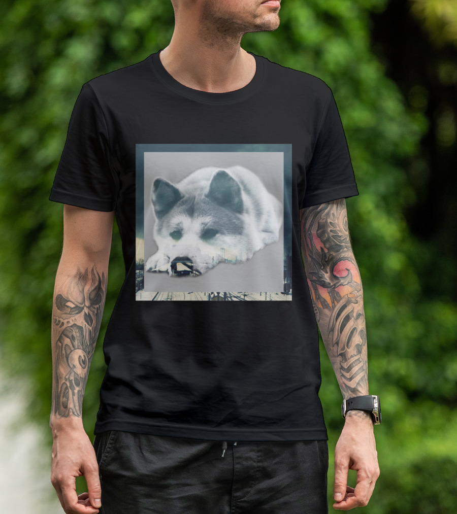 Solitary Dog With Train Tracks And Abstract Landscape T-Shirt