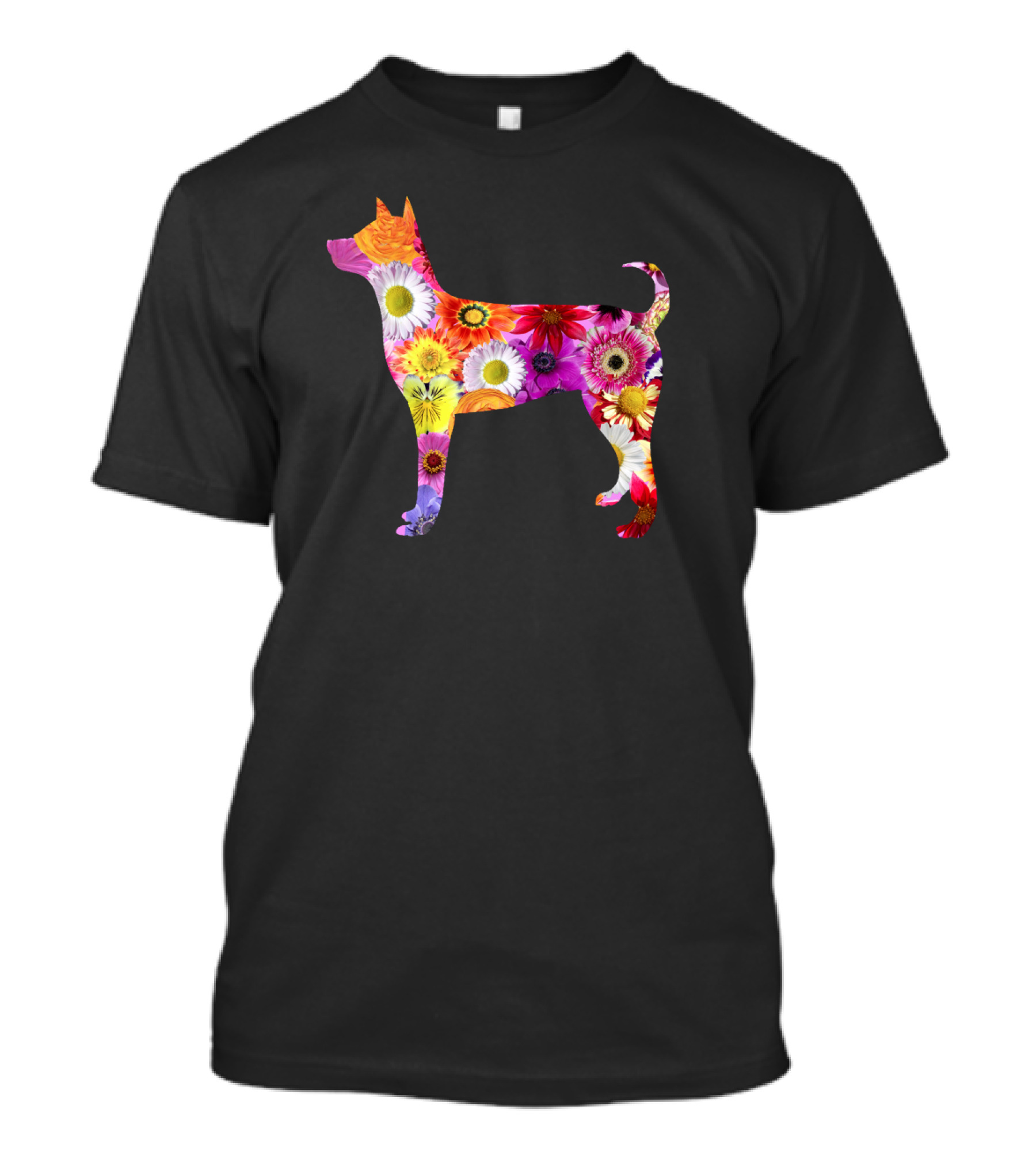The Flowers Dog Silhouette With Multicolored Floral T-Shirt