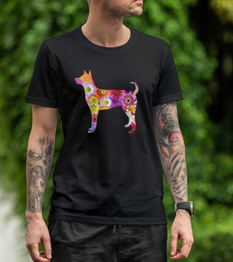 The Flowers Dog Silhouette With Multicolored Floral T-Shirt