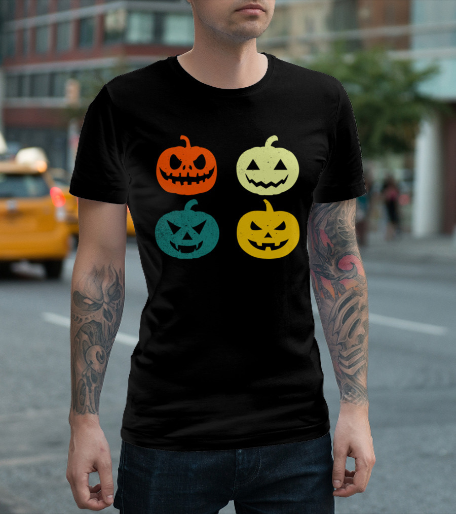 Vintage Pumpkin Funny Jack-O'-Lantern Faces T-Shirt