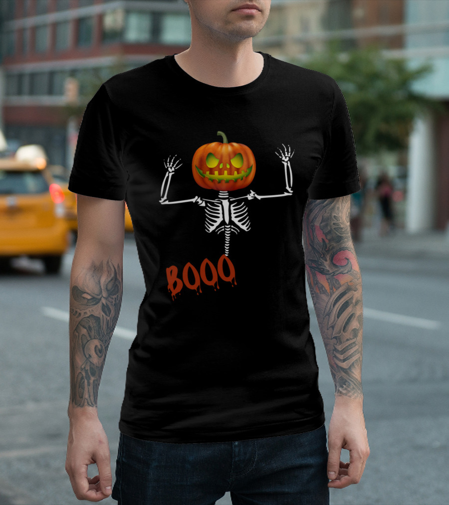 Scary Halloween Pumpkin Skeleton Booo T-Shirt