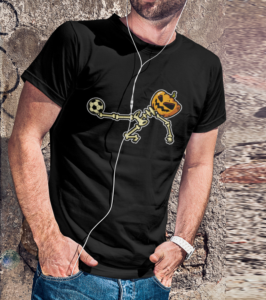 Soccer Skeleton Pumpkin Head Halloween Costume Party Kick T-Shirt