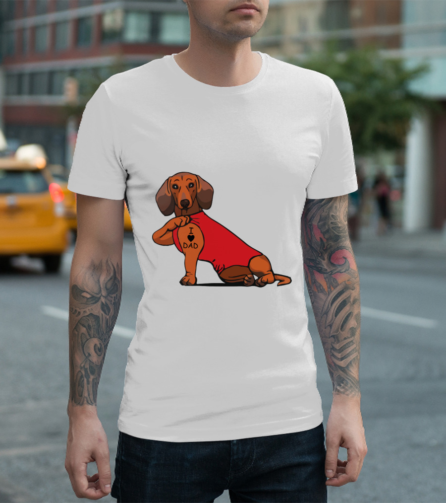 Dachshund I Love Dad Tattoo Red T-Shirt