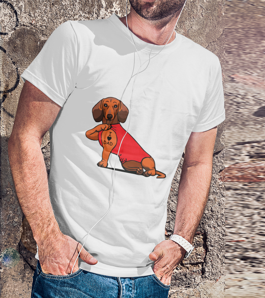 Dachshund I Love Dad Tattoo Red T-Shirt