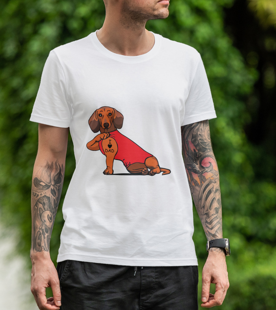 Dachshund I Love Dad Tattoo Red T-Shirt