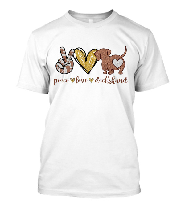 Peace Love Dachshund Camo Glitter Heart T-Shirt