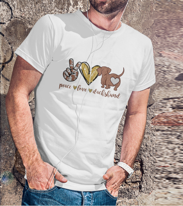 Peace Love Dachshund Camo Glitter Heart T-Shirt