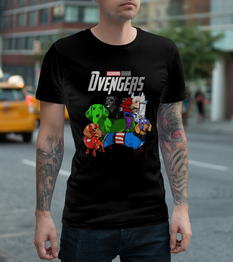 Dvengers Dachshund Dogs as Superhero Avengers Characters T-Shirt