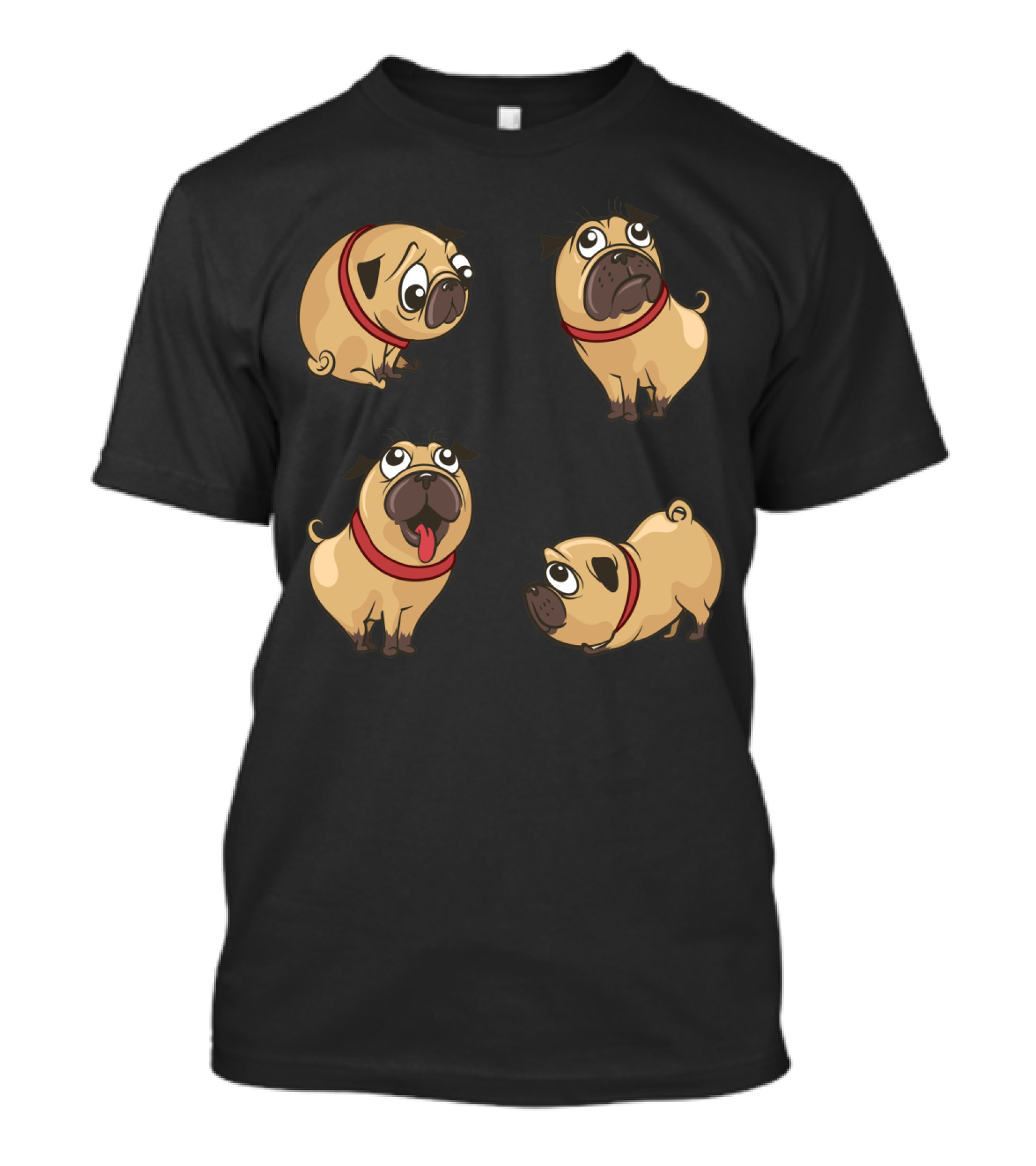 Bonny Dog Playful Pug Expressions With Red Collars T-Shirt