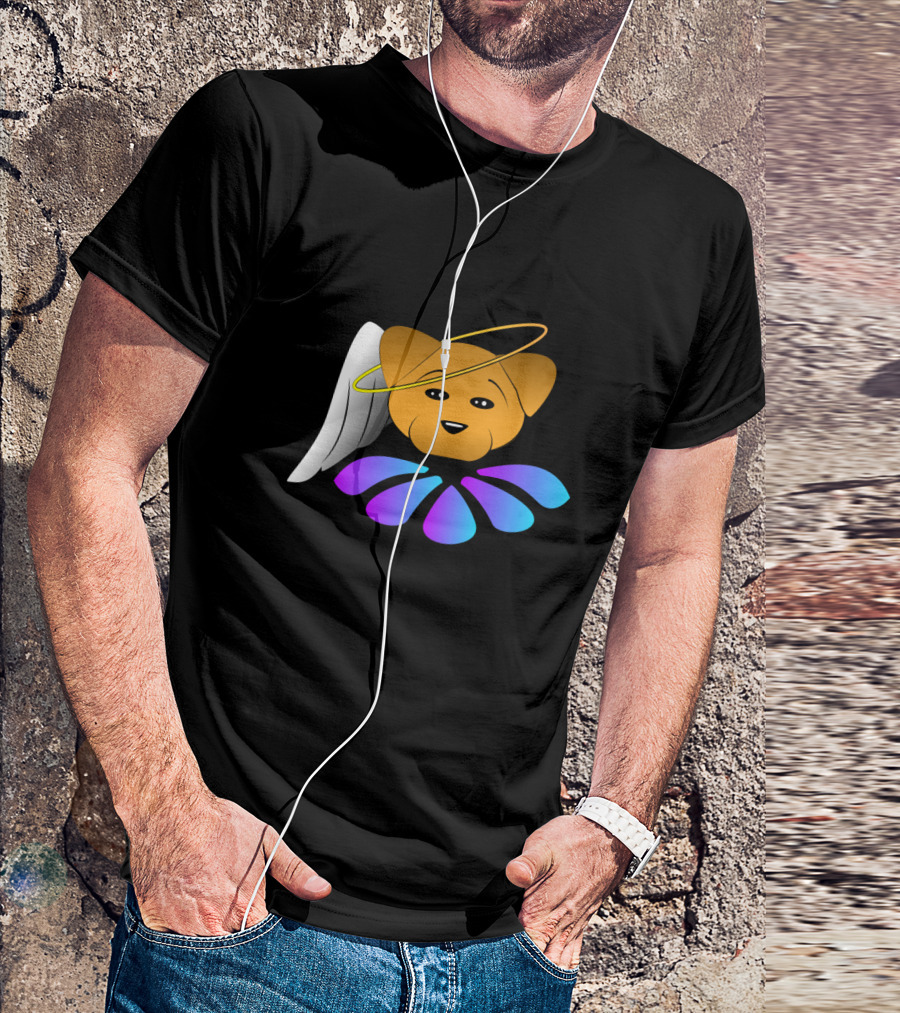 Angel Dog Halo Wings Pet Graphic With Colorful Flower Petals T-Shirt