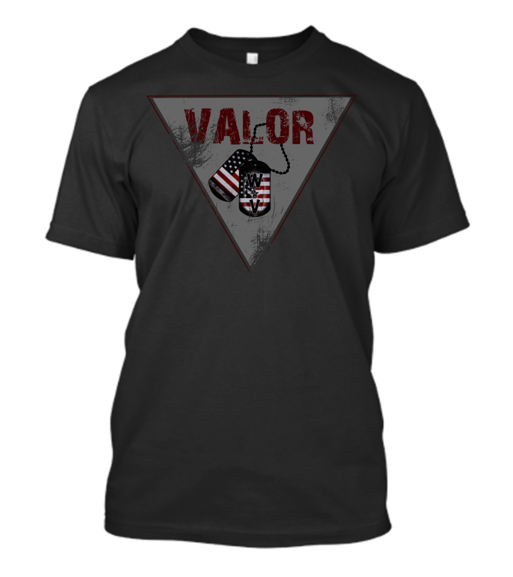 VALOR USA Flag Dog Tags WV Triangle Emblem T-Shirt
