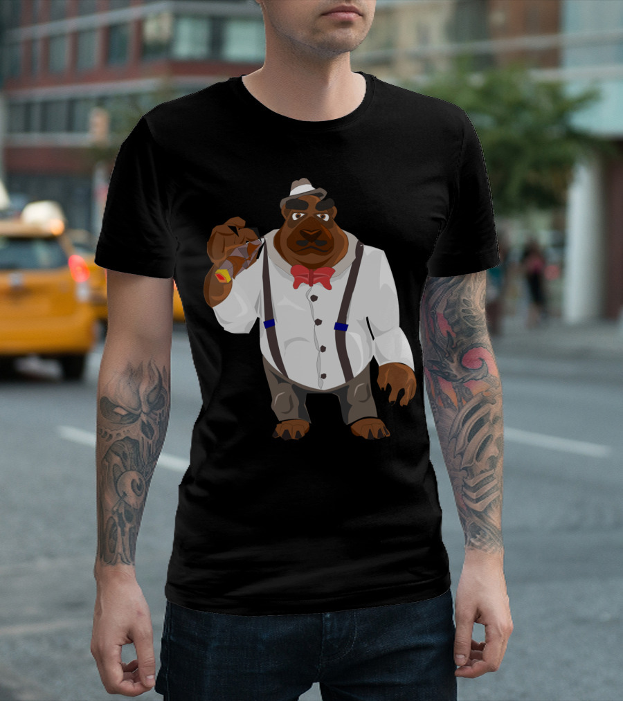 The Dog Ben Gangster Style with Red Bow and Suspenders T-Shirt