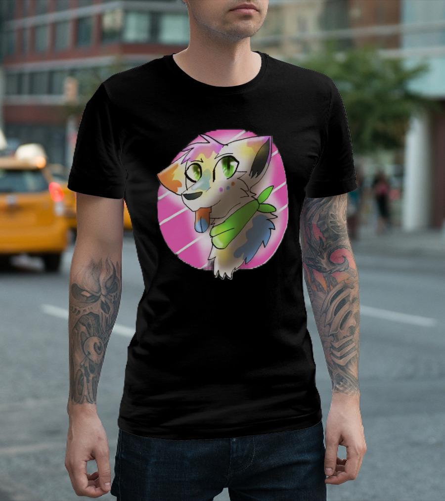 Slushie the Dog Colorful Bandana Illustration with Neon Background T-Shirt