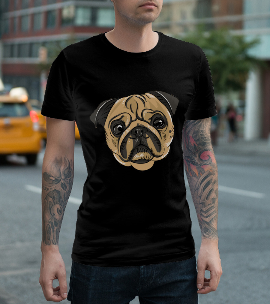 Pug Dog Pet Cute Puppy Face Drawing T-Shirt