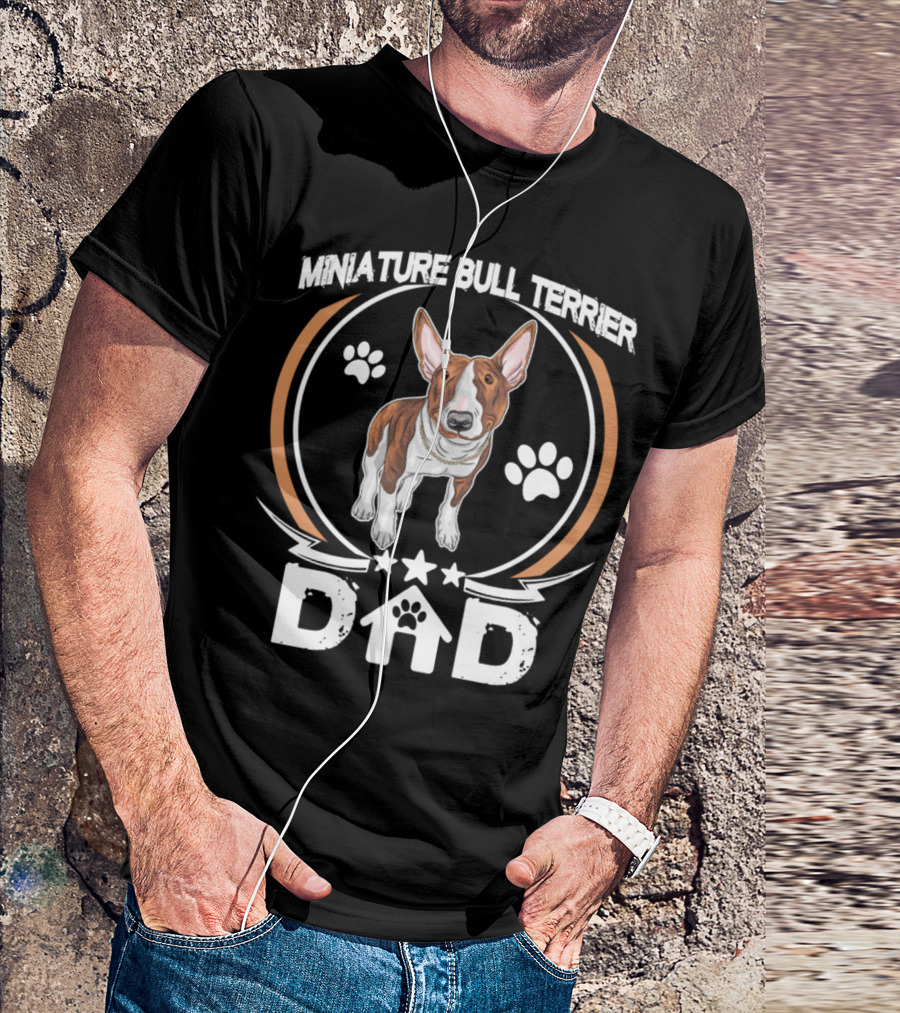 Miniature Bull Terrier Dad With Paw Prints And Stars T-Shirt