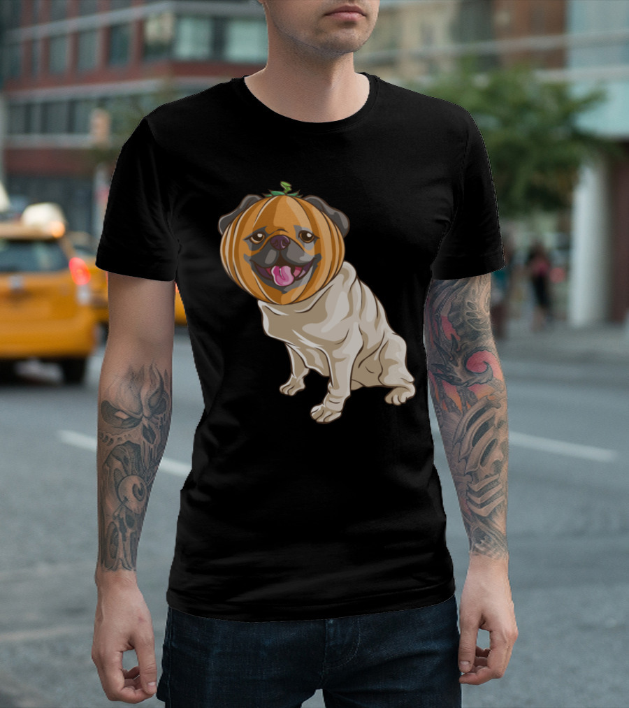 Halloween Pug with Pumpkin Head T-Shirt