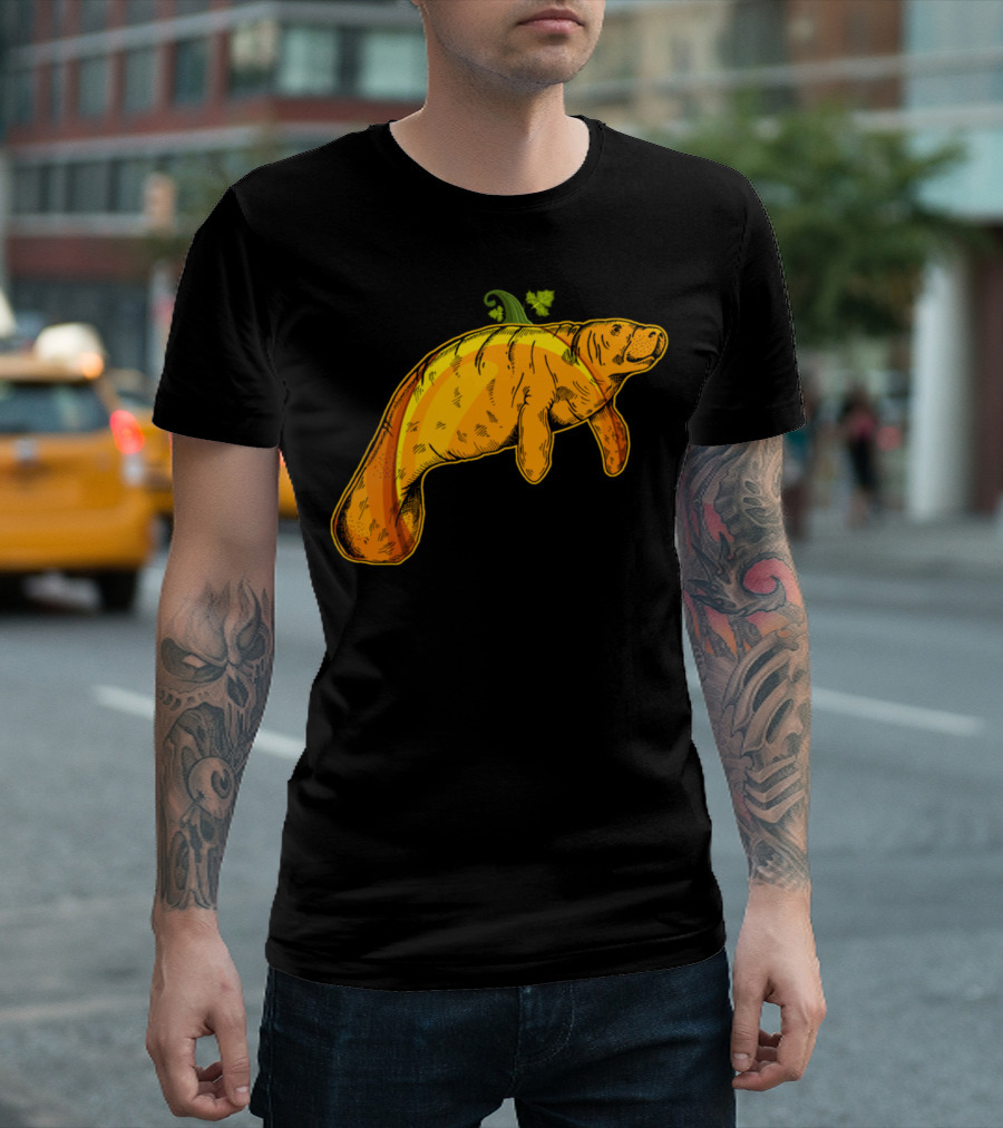 Manatee Shaped Pumpkin Fusion with Leaf Detail T-Shirt