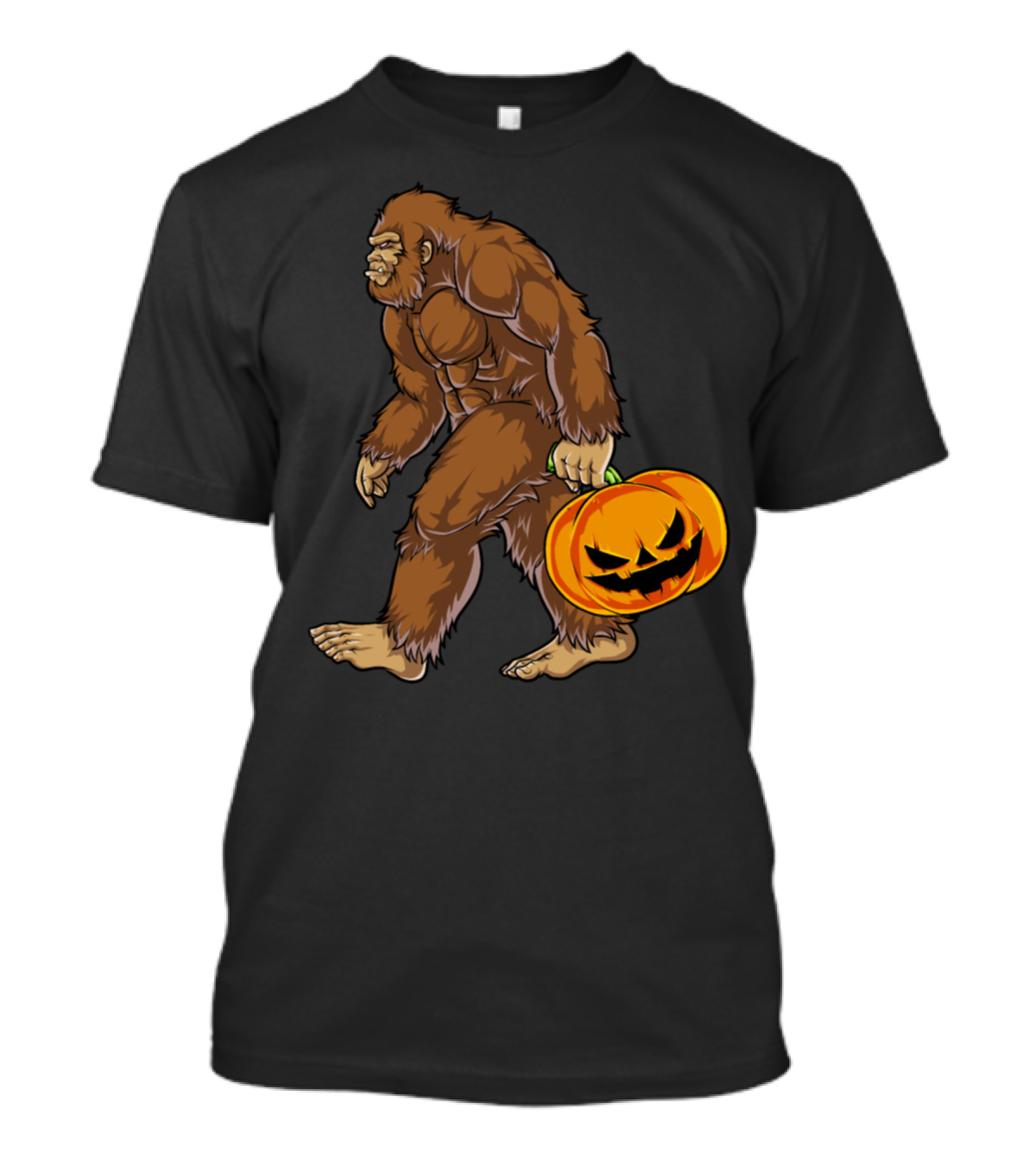 Bigfoot Sasquatch Holding Halloween Pumpkin Face T-Shirt