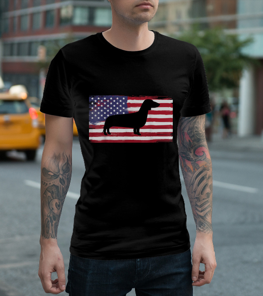 Dachshund Silhouette American Flag Dog Breed Patriot 4th July T-Shirt