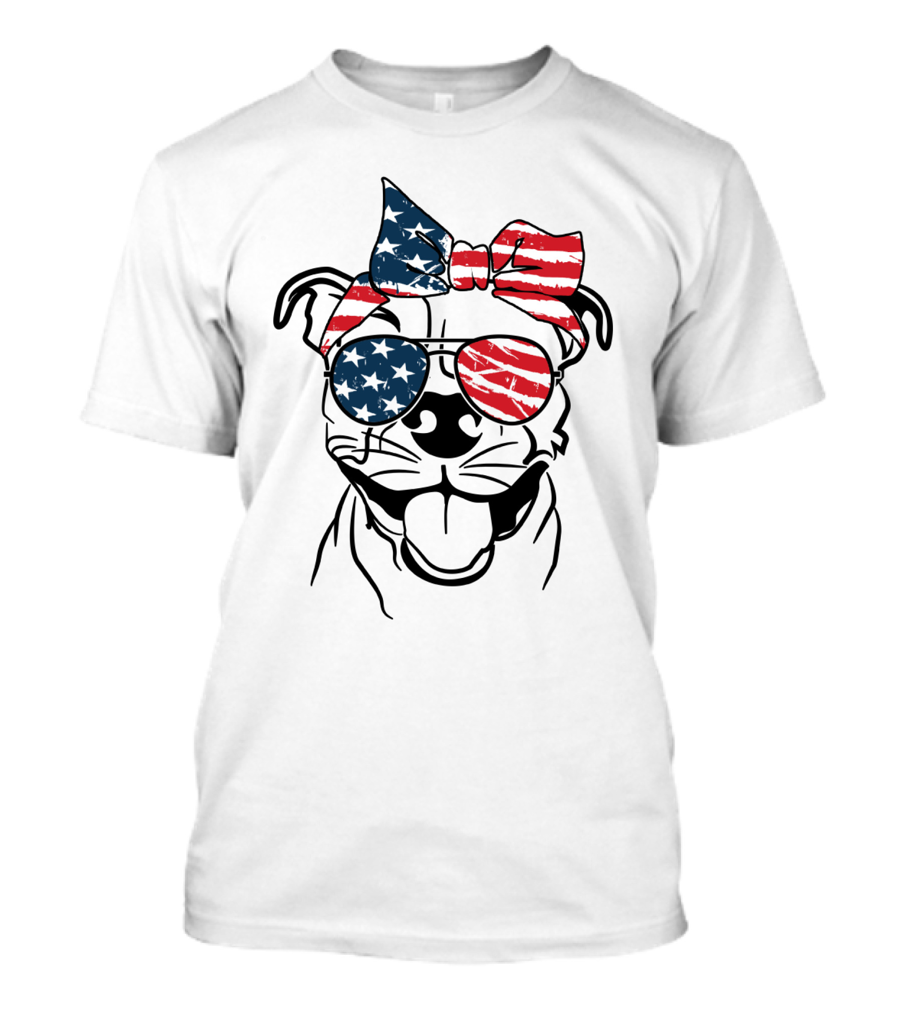 Pitbull With American Flag Bandana And Sunglasses For 4th Of July T-Shirt