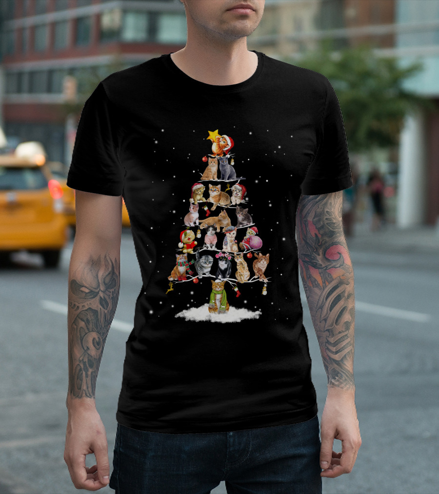 Cats In Christmas Tree With Snowflakes For Cat Kitten Lover T-Shirt