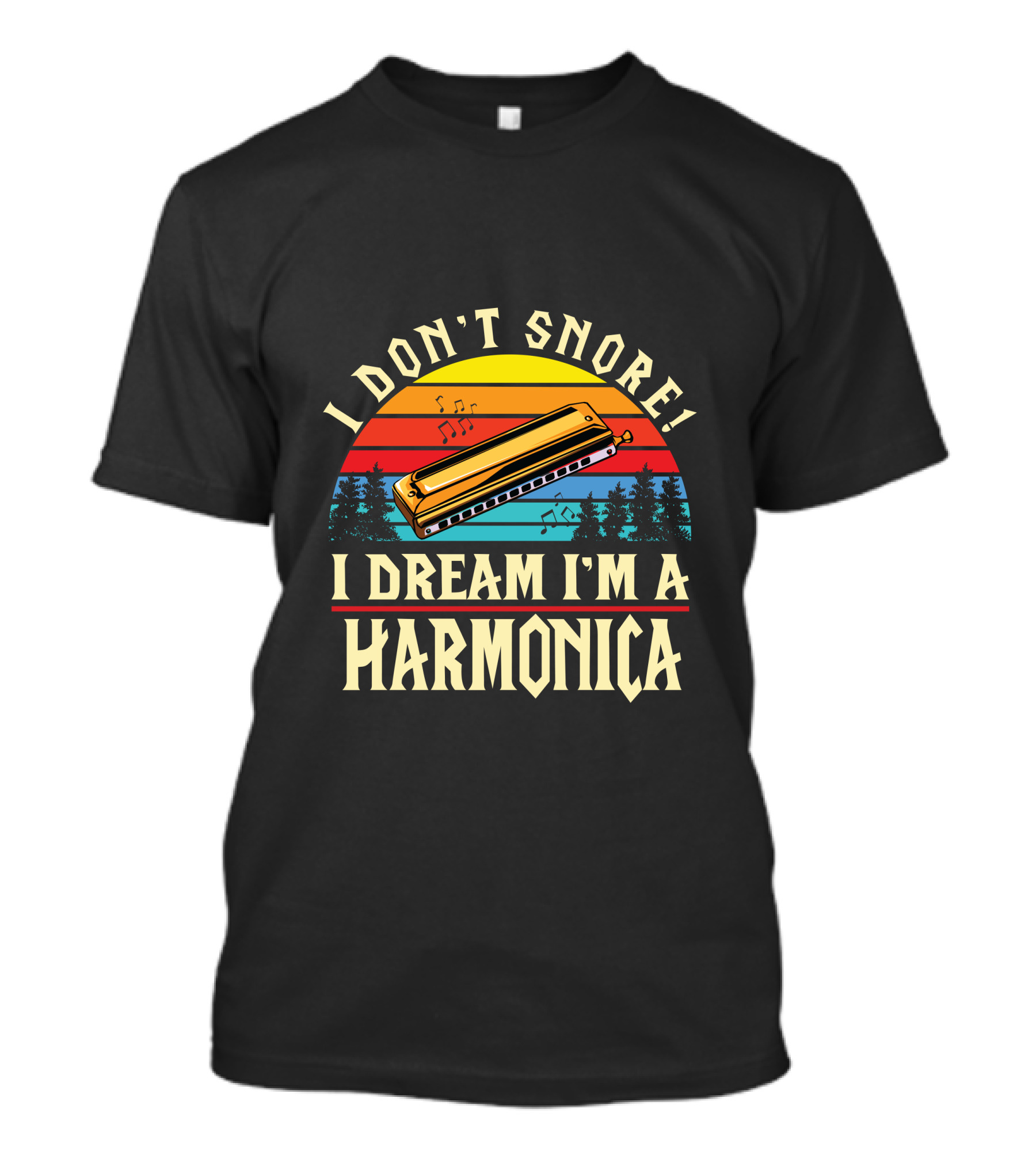 I Don't Snore I Dream I'm A Harmonica Vintage Harmonica Sunset T-Shirt