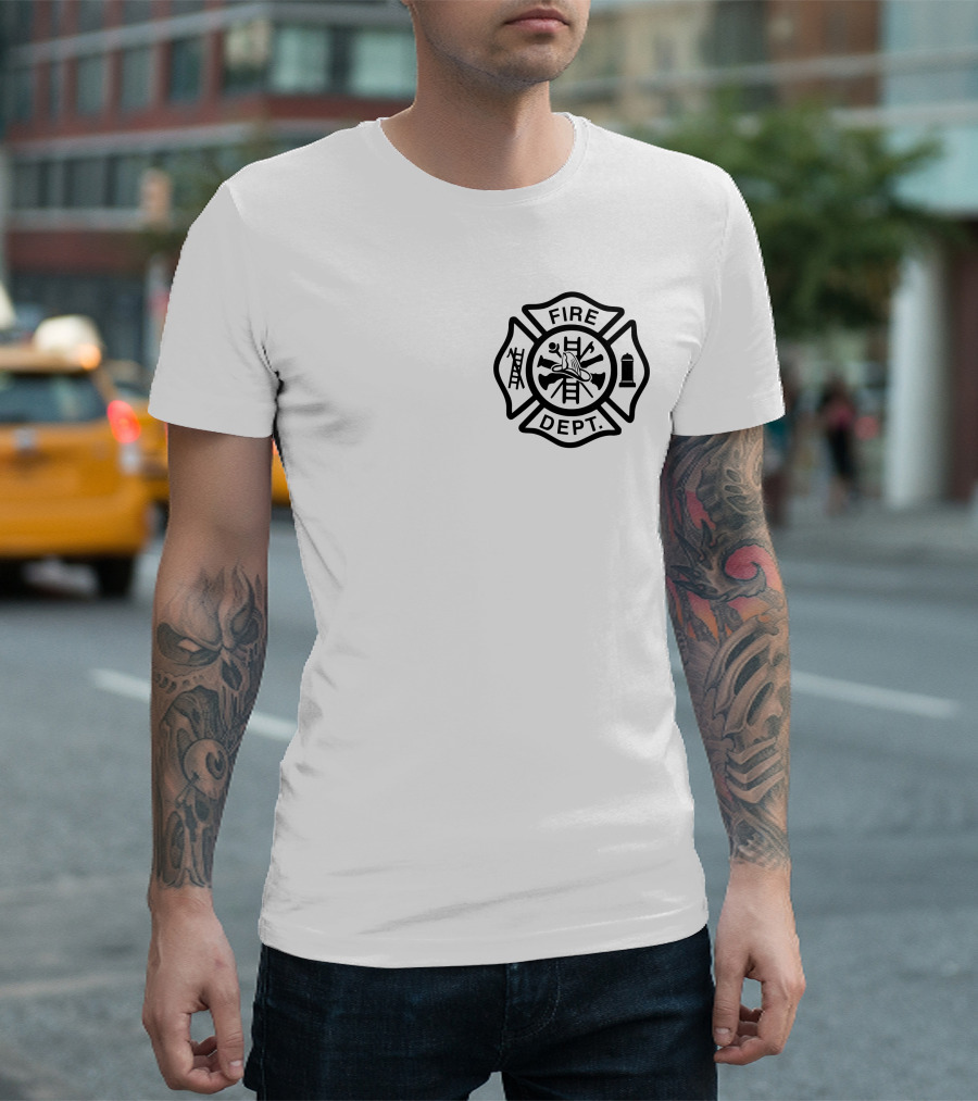 Firefighter Red Thin Line Fire Dept Maltese Cross Emblem T-Shirt