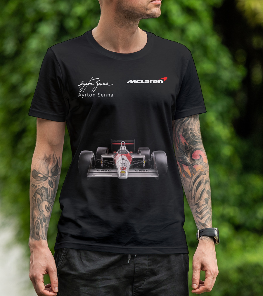 Ayrton Senna McLaren MP4/4 F1 Shell Racing Car T-Shirt