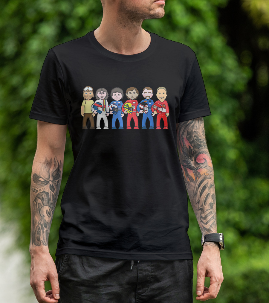 Ayrton Senna With Legendary F1 Drivers In Iconic Racing Suits T-Shirt