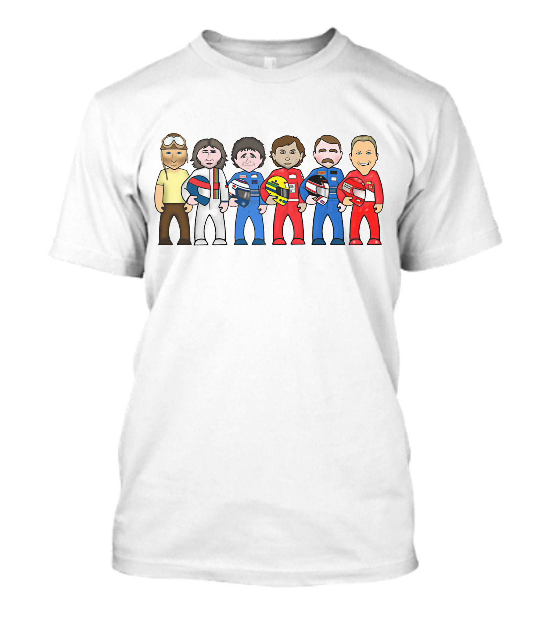 F1 Legends Iconic Racing Figures With Helmets And Racing Suits T-Shirt