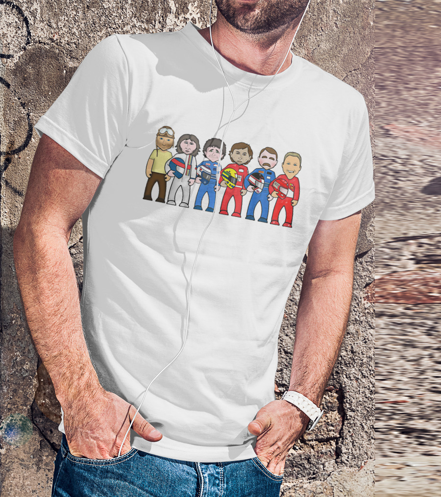 F1 Legends Iconic Racing Figures With Helmets And Racing Suits T-Shirt