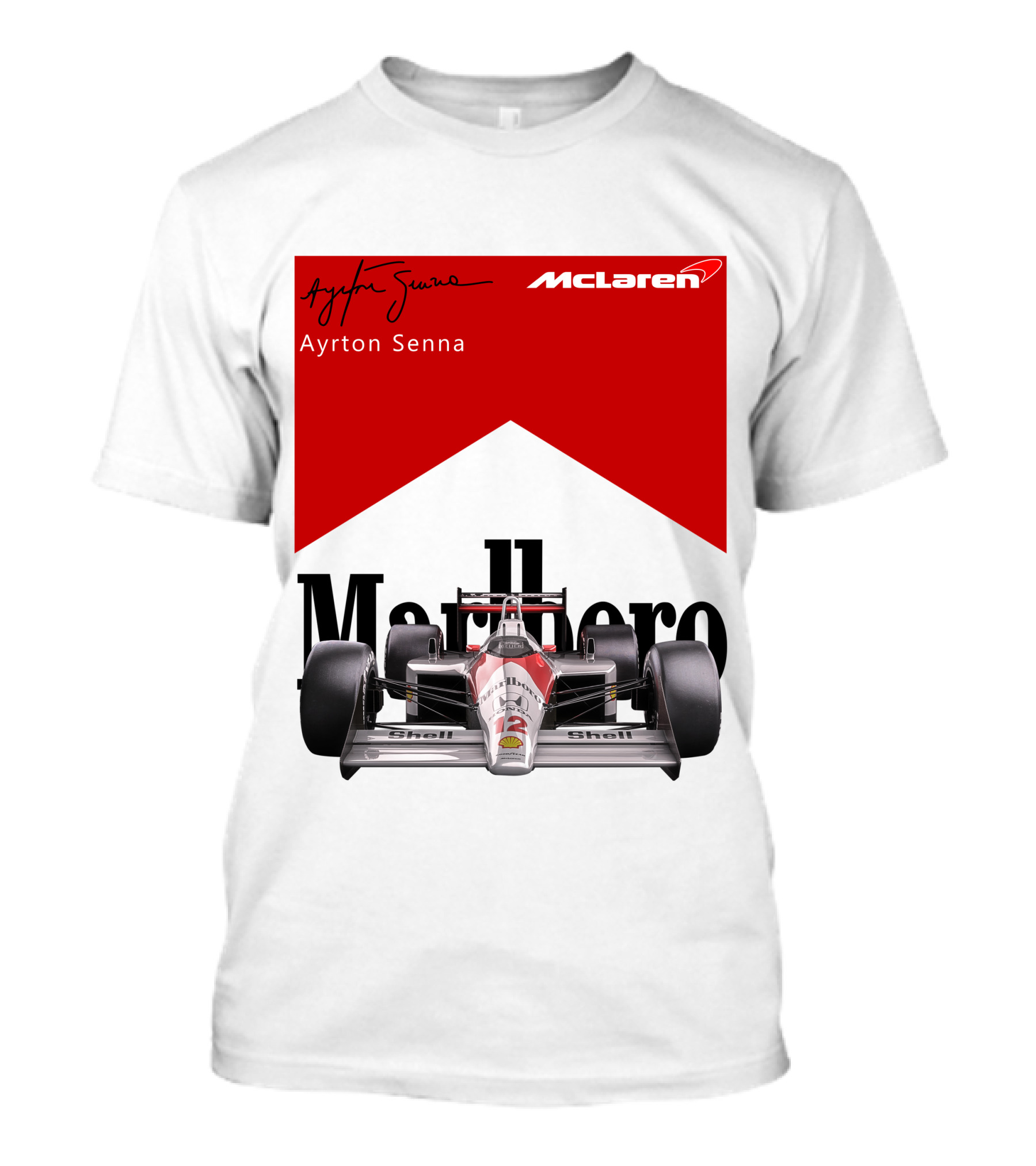 Ayrton Senna McLaren Formula 1 Marlboro Racing Car Shell T-Shirt