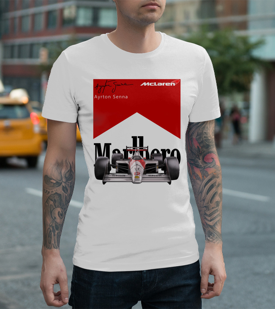 Ayrton Senna McLaren Formula 1 Marlboro Racing Car Shell T-Shirt